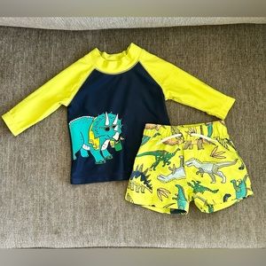 Like New 3m Boys Dinosaur Rash Guard + Swim Trunks